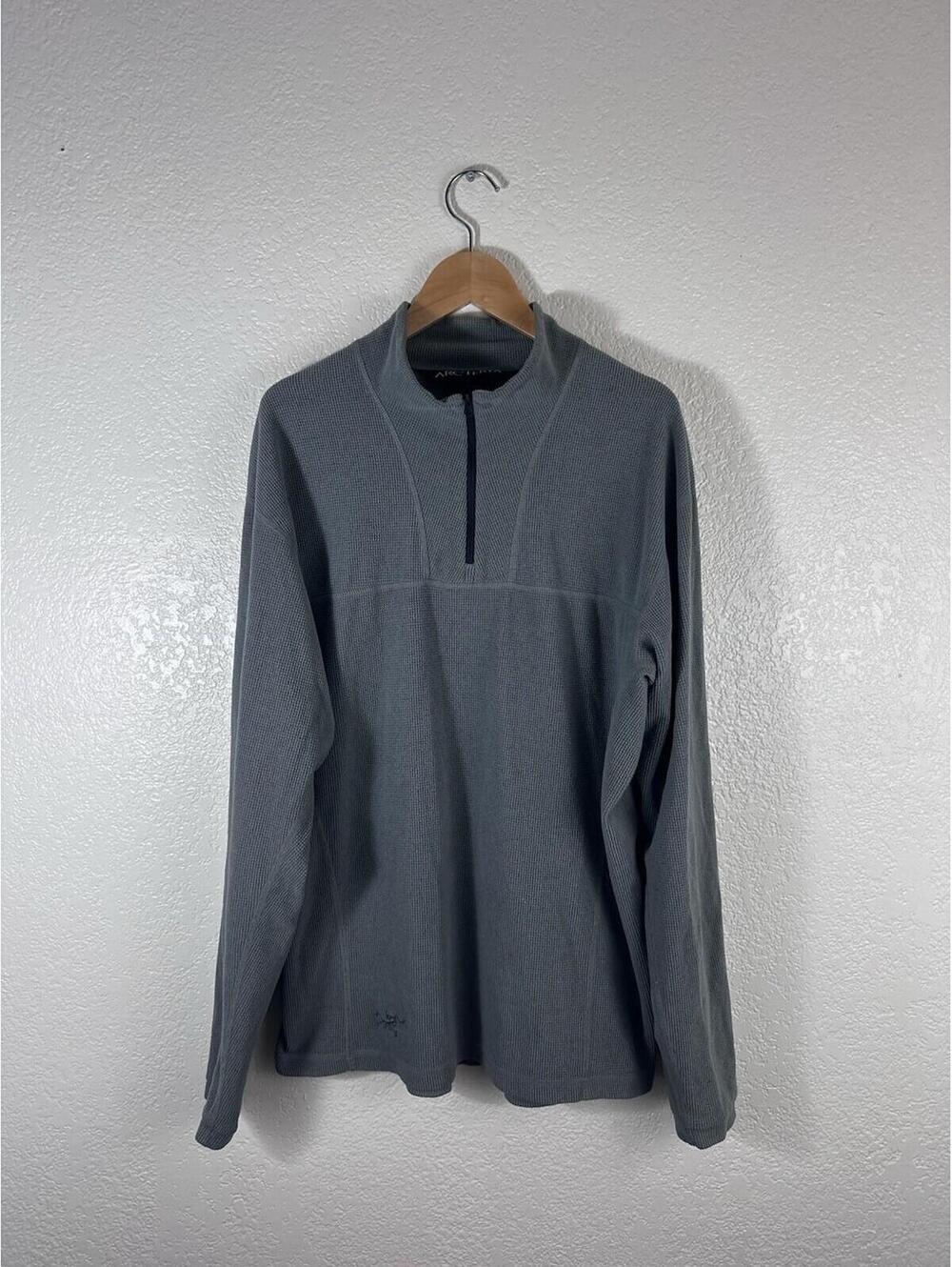 Arc’teryx Men’s Large Gray Waffle Knit 1/4 Zip Pullover Sweater Thermal